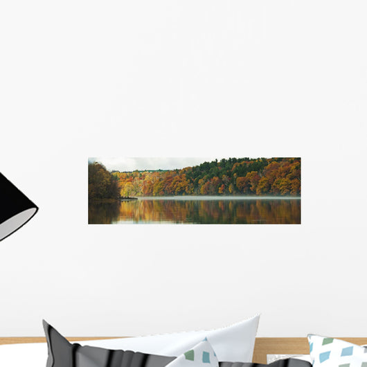 Autumn Coloured Trees Along The Shoreline Of A Lake Wall Mural