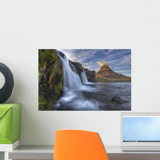 The mountain kirkjufell and waterfall kirkjufellsfoss Wall Mural