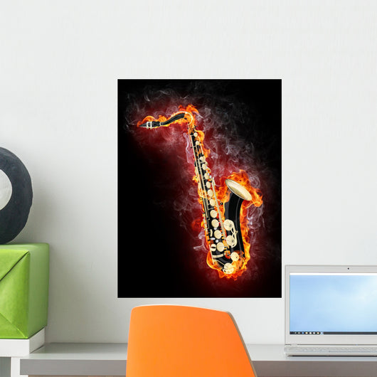 Saxophone in Flame Wall Mural