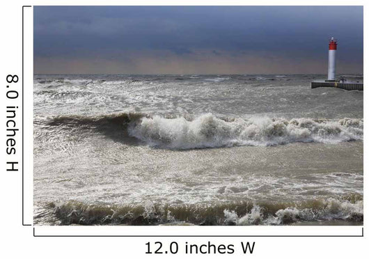 Storm waves crashing on a beach near a lighthouse on lake ontario Wall Mural