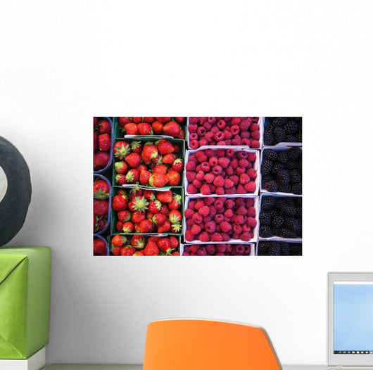 Berries in boxes at a food market;Sault vaucluse provence france Wall Mural