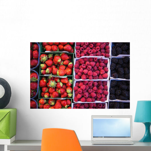 Berries in boxes at a food market;Sault vaucluse provence france Wall Mural