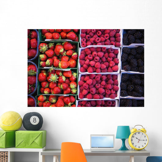 Berries in boxes at a food market;Sault vaucluse provence france Wall Mural
