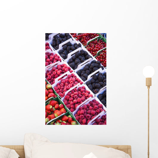 Berries in boxes at a food market;Sault vaucluse provence france Wall Mural