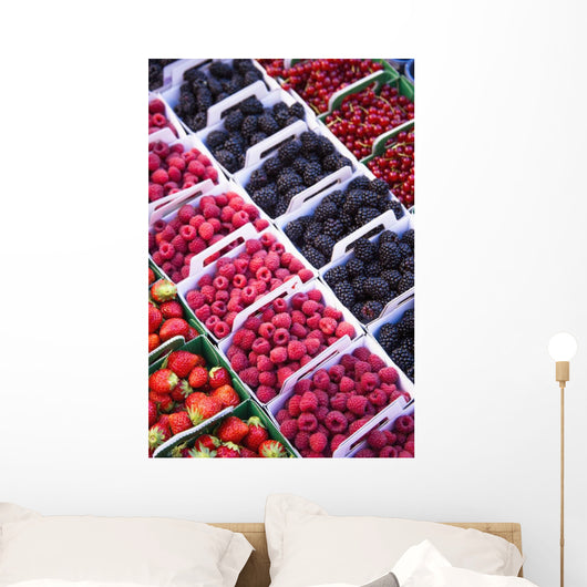 Berries in boxes at a food market;Sault vaucluse provence france Wall Mural