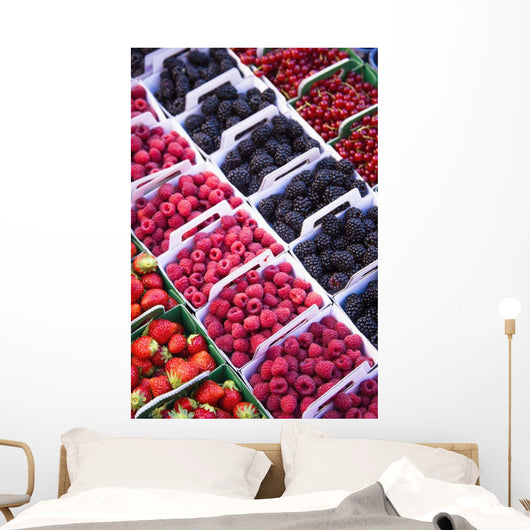 Berries in boxes at a food market;Sault vaucluse provence france Wall Mural