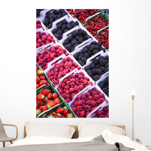 Berries in boxes at a food market;Sault vaucluse provence france Wall Mural
