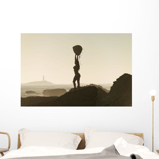 Silhouette Female Surfer Wall Decal