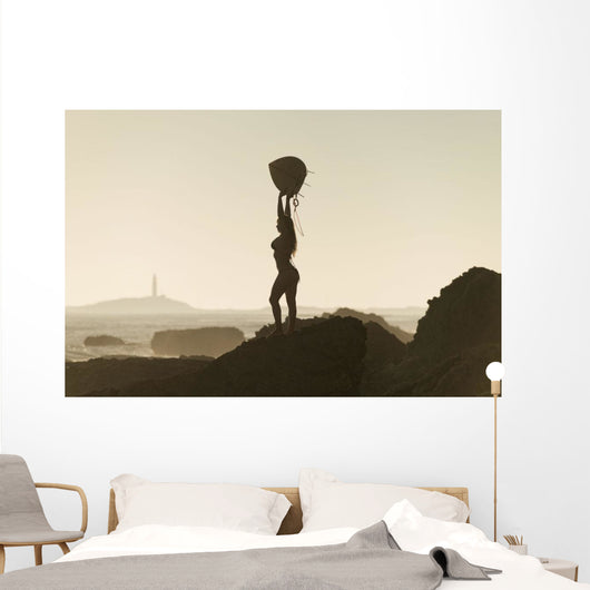 Silhouette Female Surfer Wall Decal