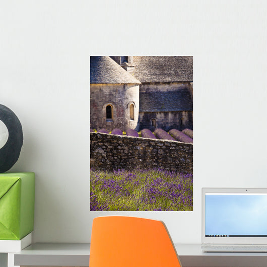 Blooming field of Lavender in front of Senanque Abbey Wall Mural