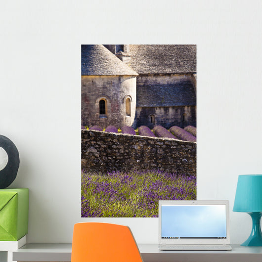 Blooming field of Lavender in front of Senanque Abbey Wall Mural