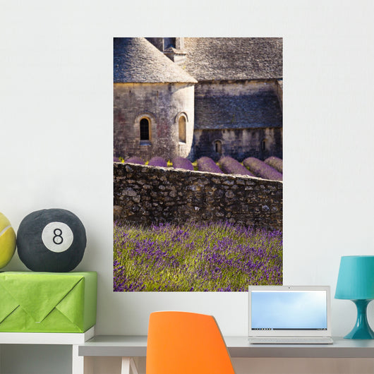 Blooming field of Lavender in front of Senanque Abbey Wall Mural