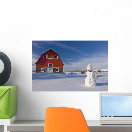 Snowman Dressed Up As A Cowboy Standing Wall Mural