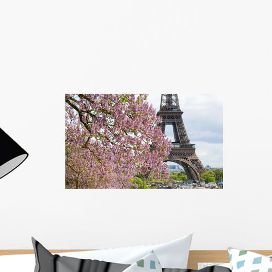 Spring in Paris. Blossoming jacarandas and the Eiffel Tower Wall Mural