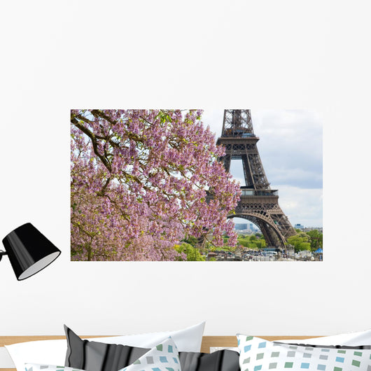 Spring in Paris. Blossoming jacarandas and the Eiffel Tower Wall Mural