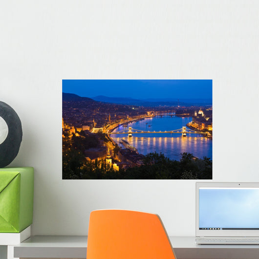 a view of Budapest, Hungary with the Chain Bridge in the forefro Wall Mural