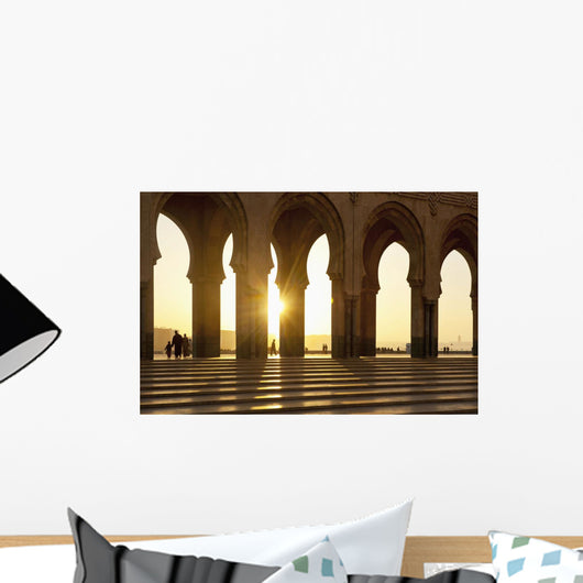 Morocco, Archways of Hassan II mosque at dusk Wall Mural