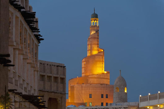 Qatar, View of Qatar Islamic Culture Center and mosque at dusk Wall Mural