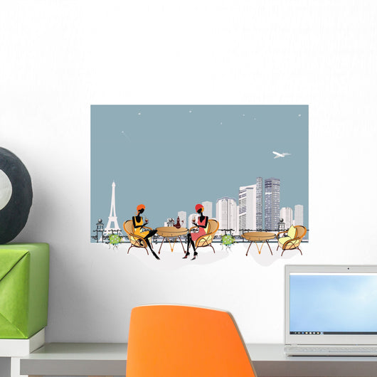 2 Chatting Girls Restaurant Wall Decal
