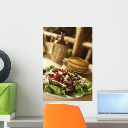 Pieses of Fried Meat with Wine Wall Mural