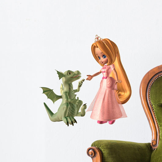 Toon Princess and Baby Dragon Wall Decal