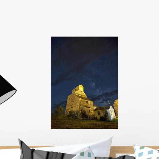 Milky Way Above An Old Grain Elevator;Val Marie Saskatchewan Canada Wall Mural
