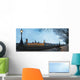 UK, Panoramic view of Houses of Parliament at dusk from River Thames Wall Mural