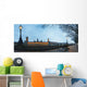 UK, Panoramic view of Houses of Parliament at dusk from River Thames Wall Mural