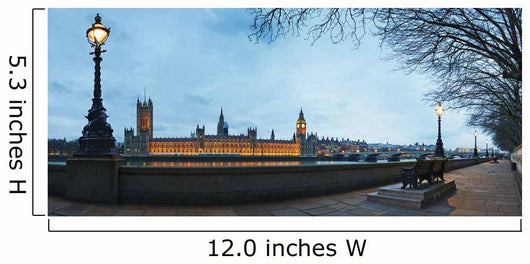 UK, Panoramic view of Houses of Parliament at dusk from River Thames Wall Mural