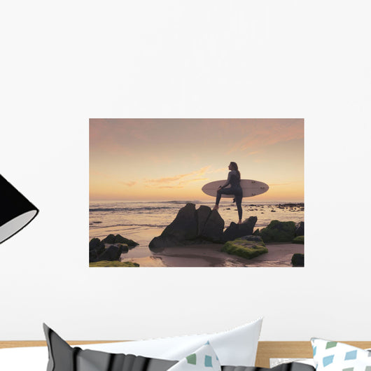 Spain, Andalusia, Cadiz, Costa de la Luz, Surfer on beach Wall Mural