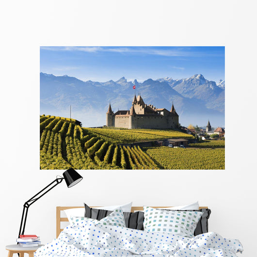 Switzerland, Vineyards and castle Wall Mural