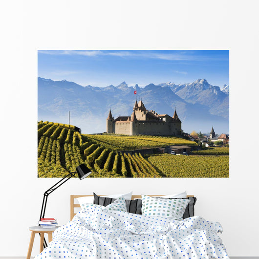 Switzerland, Vineyards and castle Wall Mural