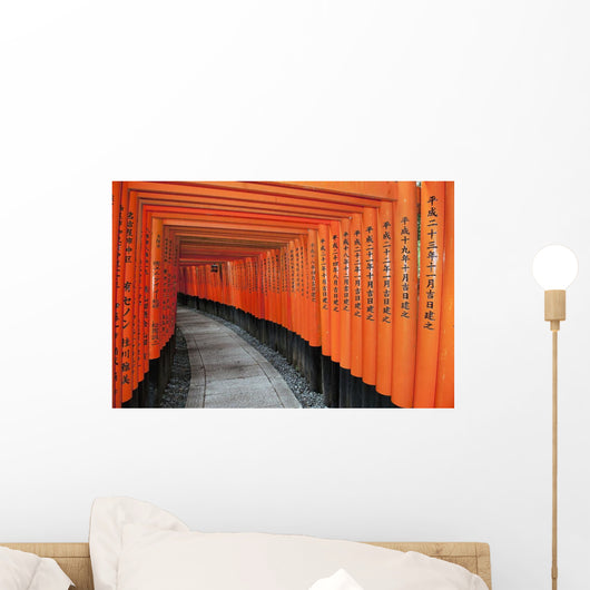 Japan, Red Columns Along Pathway Wall Mural
