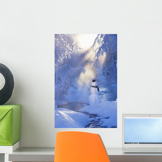 Snowman Standing Next to Wall Decal 3