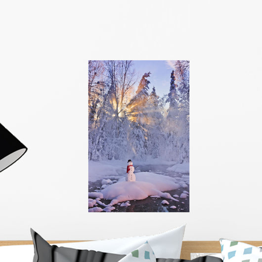 Snowman Standing On A Small Island Wall Mural