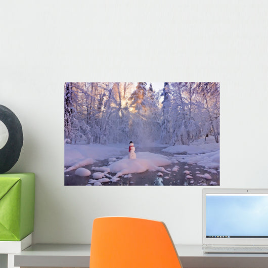 Snowman Standing On A Small Island Wall Mural