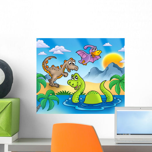 Landscape With Dinosaurs Wall Mural
