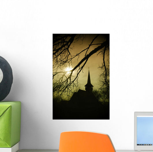 Dracula's land at sunset, church in Transylvania Wall Mural