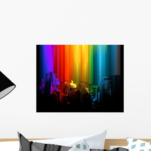 Grunge rainbow city Wall Mural