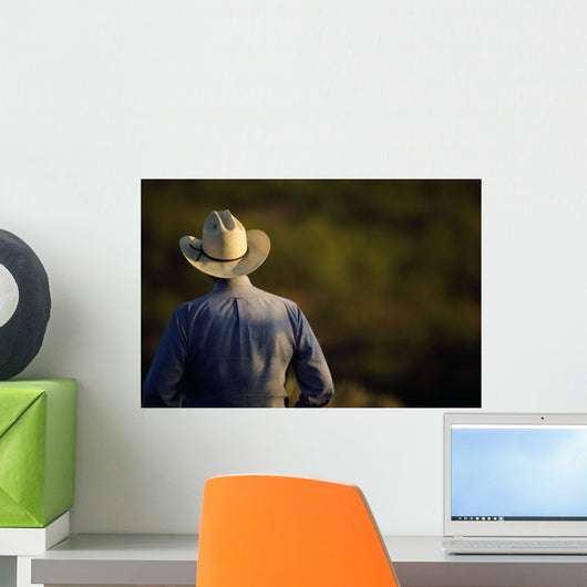 Agriculture - View of a cowboy from behind / Cee Vee, Texas, USA Wall Mural