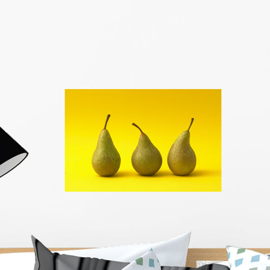 Three Pears on Yellow Background Wall Mural
