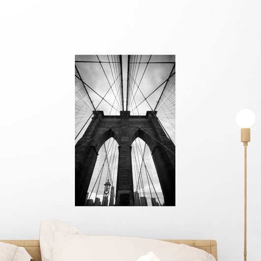 Black and white upward view of Brooklyn Bridge Wall Mural