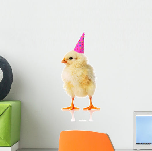 Yellow Chicken With a Birthday Hat on Wall Decal
