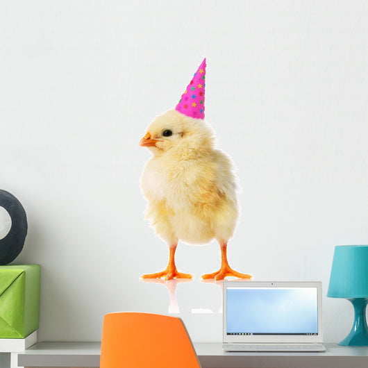Yellow Chicken With a Birthday Hat on Wall Decal