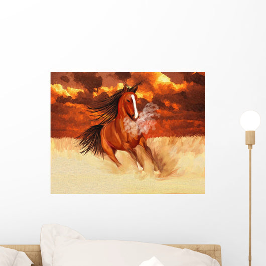 Computer Generated Image Of A Horse Running In A Golden Field Wall Mural