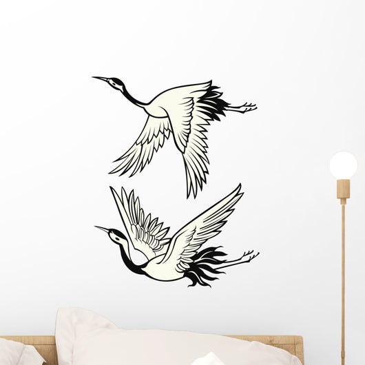 Illustrated Japanese Cranes Wall Decal