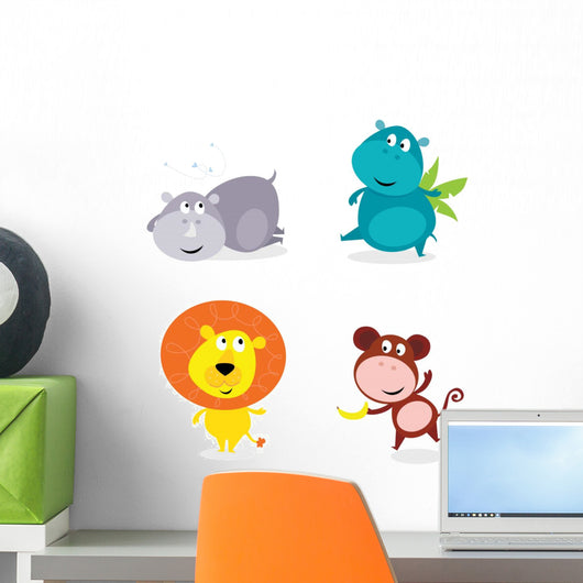 Cute safari animals set - hippo, rhino, lion and monkey Wall Decal