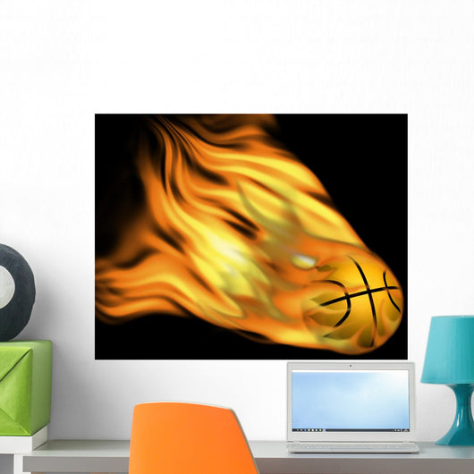 Basketball on Flames Wall Mural