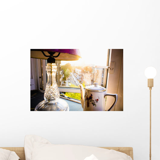Teapot and lamp on windowsill in afternoon sun, Baron's Court Wall Mural