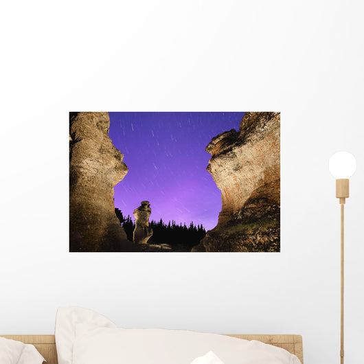 Light painting on monolith and star trails Wall Mural